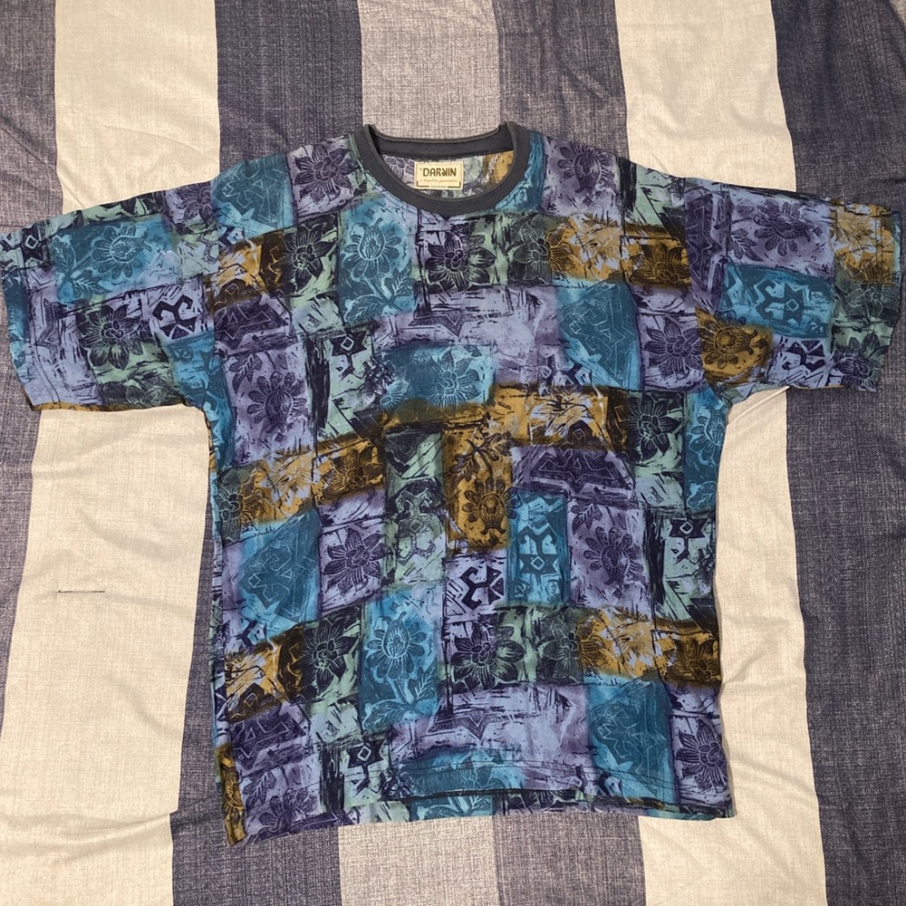 Vtg Darwin Mens S/S Shirt Sz L Geometric Design Made in Italy